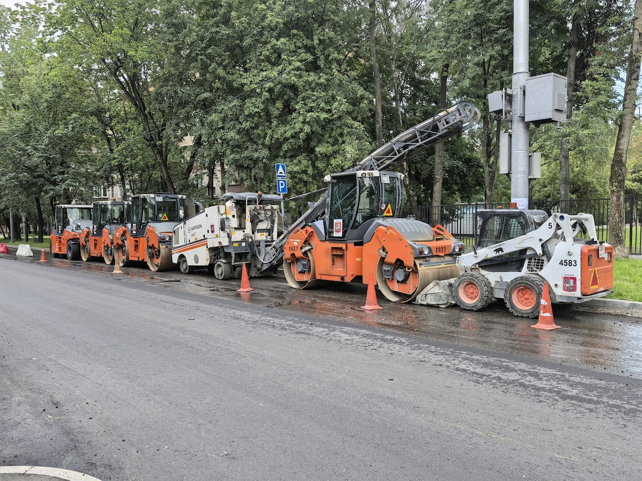Image of paving machines working